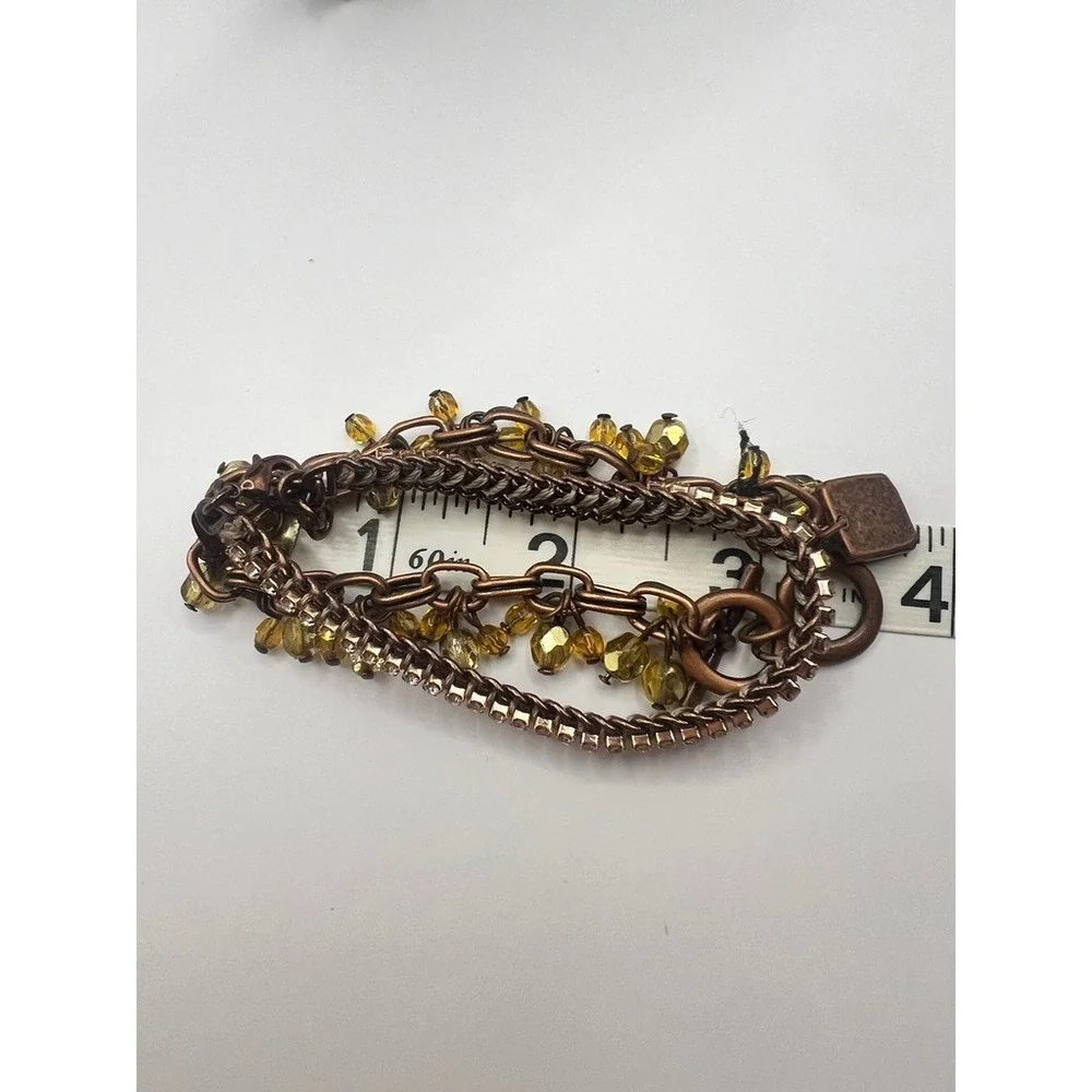 Cookie Lee Copper Bracelet‎ Lot 0f 2 Yellow Glass Beads Rhinestone Chain Boho